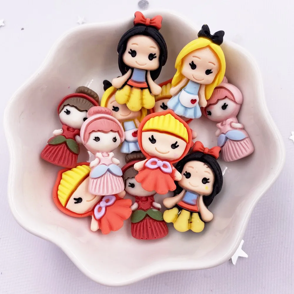 10pcs Colorful Resin Mini Girl Princess Anime Flatback Cabochon Scrapbook Craft DIY Accessory Decor Figurine Crafts OM16