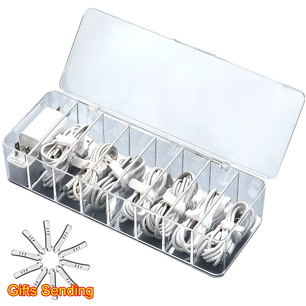 

Desk Cable Storage Box Power Strip Wire Data Line Storage Container Transparent Plastic Stationery Headset Desktop Case with Lid