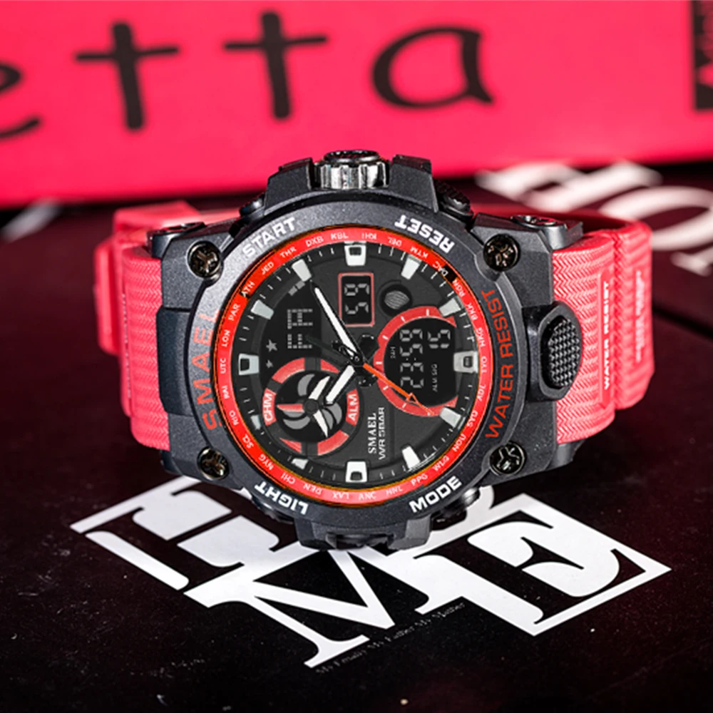 SMAEL спортивные часы для мужчин светодиодный цифровые кварцевые красные