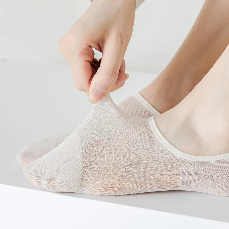 

Summer Women Invisible No Show Socks Solid Color Mesh Thin Breathable Boat Socks Anti-slip Silicone Low Cut Ankle Sock Slippers