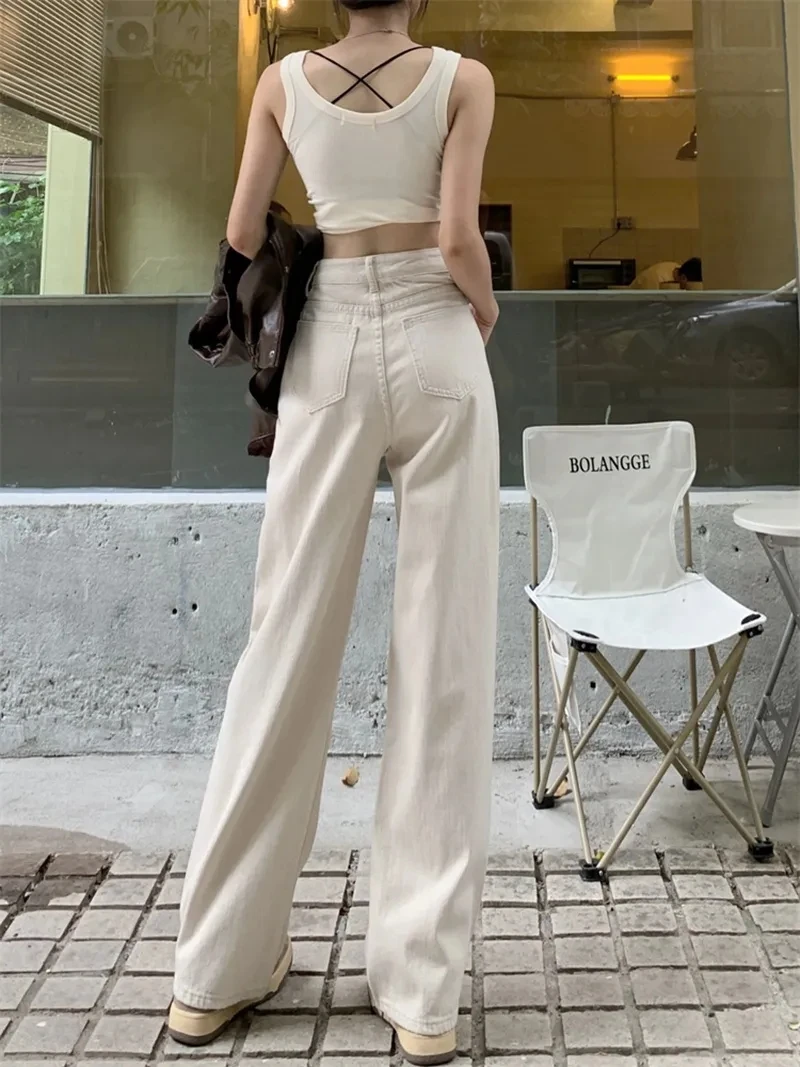 

High Woman Vintage Baggy Pants Women's Clothing 2023 Denim Beige Women American Streetwear Jeans Waist Clothes Female