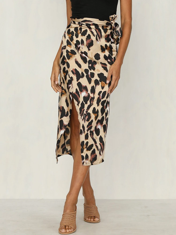 Винтажная модная женская юбка с леопардовым принтом облегающая Асимметричная