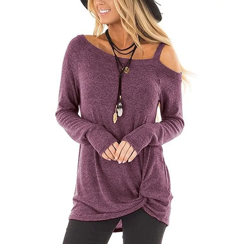 

2021 New Casual Women Tops Spring Summer T Shirt Skew Collar Slim Women Clothing Fashion Solid Color Women T-shirt Streetwear XL