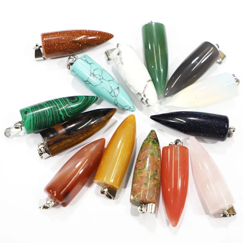Bestseller Natural Stone Gemstones Bullet Necklace Pendant Rose Quartz Crystal Charms Fashion Accessories Jewelry Wholesale 8Pcs