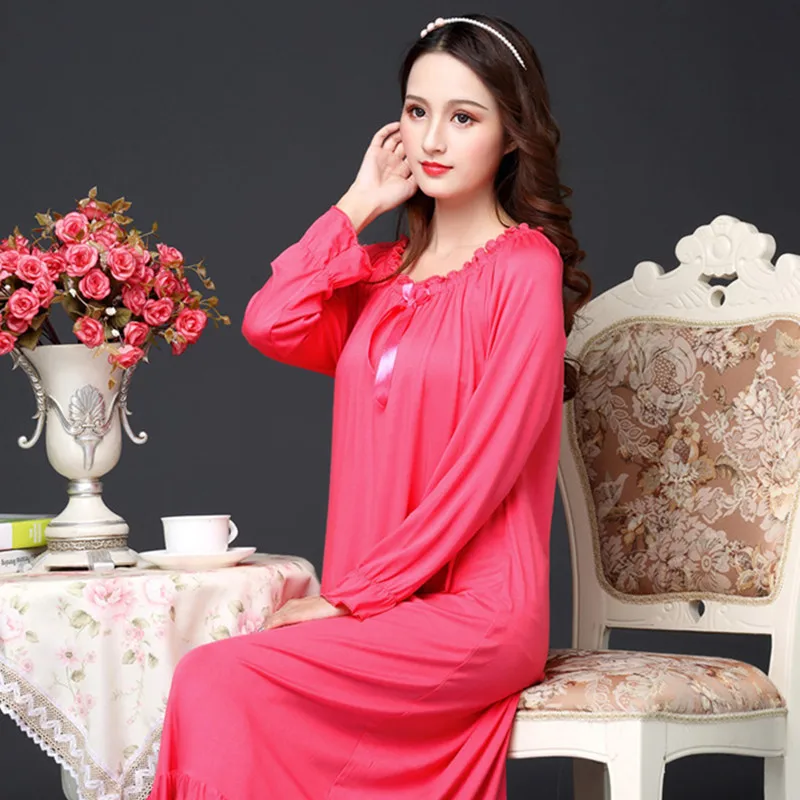 Autumn and Winter Women's Nightdress Long Sleeve Modal Home Service Sleepwear Women Night Gown Sleep Tops Sexy Nightwear