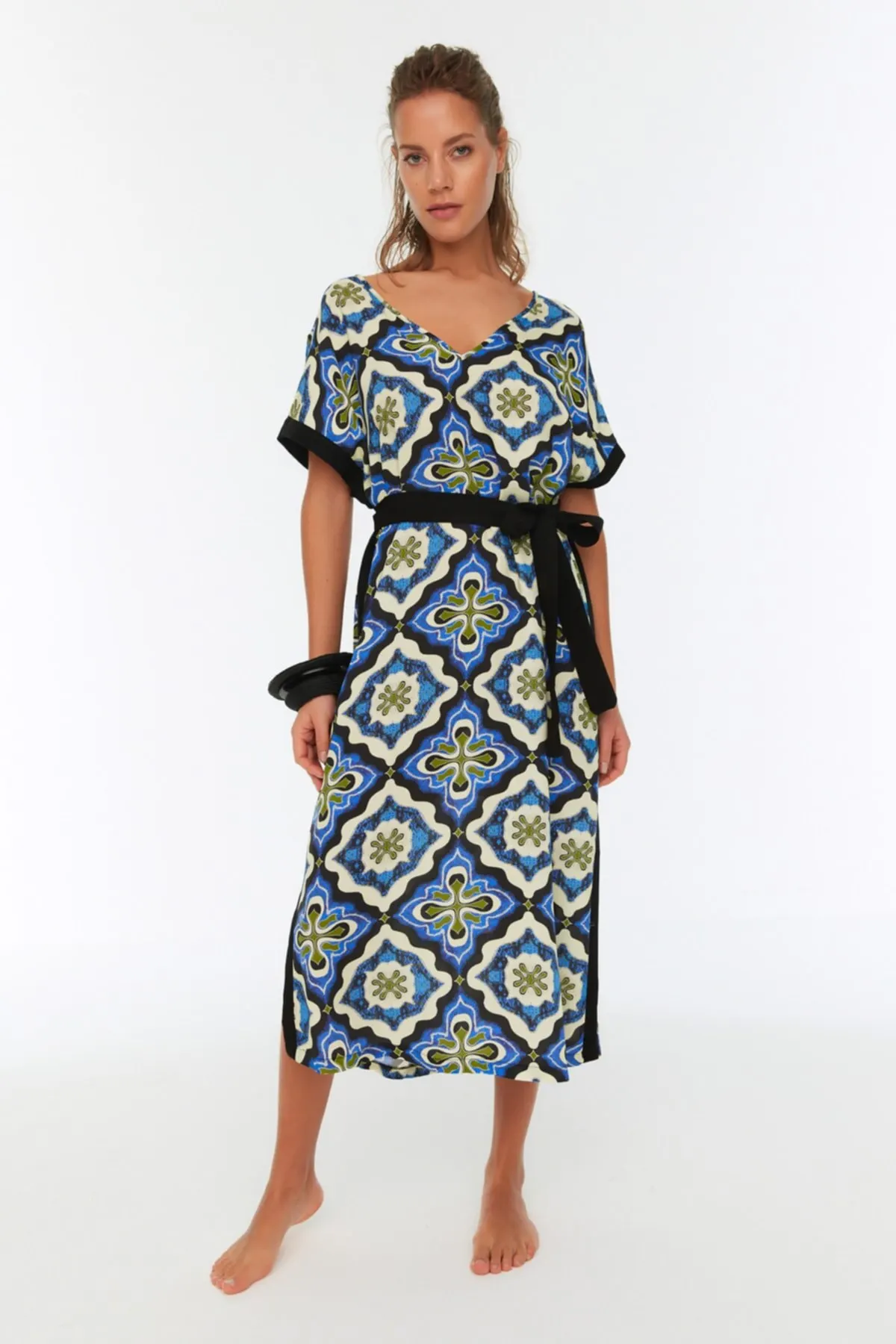 

Women's Kimono Tile pattern Tie Kimono Caftan Fashion Bathrobe For Ladies