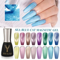 yokefellow spring summer popular 9d cat magnetic gel nail polish blue glitter holographic reflective semi permanent uv nail gel
