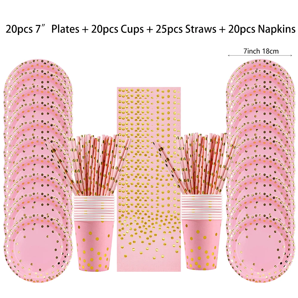 

Одноразовые бумажные тарелки с розовыми и золотыми точками