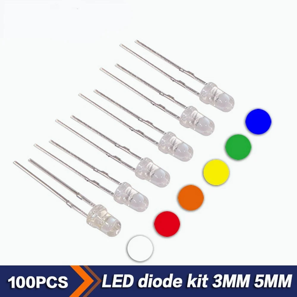 

100PCS/LOT 3MM 5MM Light Emitting Diode F3 F5 Led Diode Kit Red Green Blue Yellow Orange Electronic Components