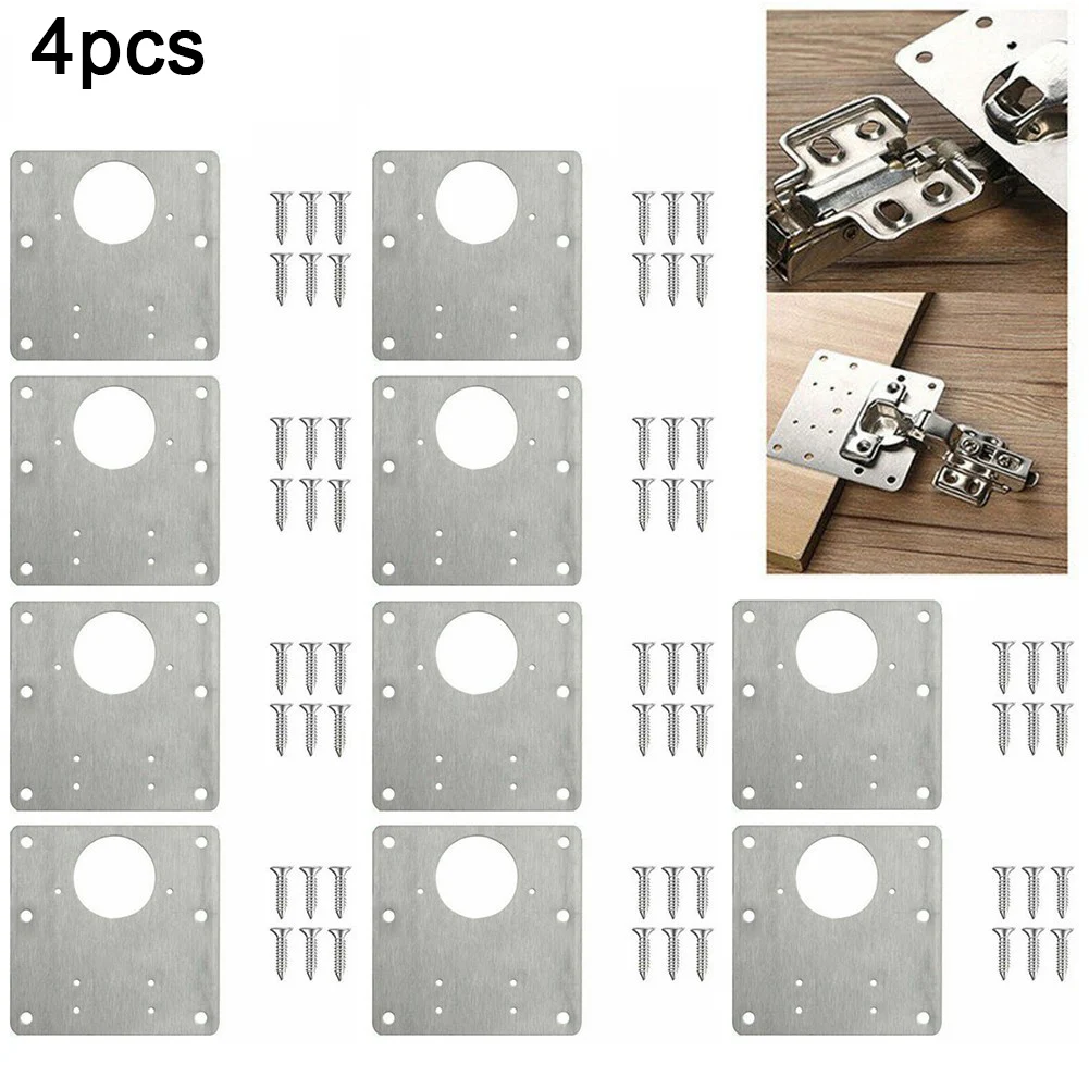 

4pcs Hinge Repair Plate With Screws Rust Resistant Steel Furniture Cupboard Repair Mount Tool For Cabinet Door Drawer Hardware