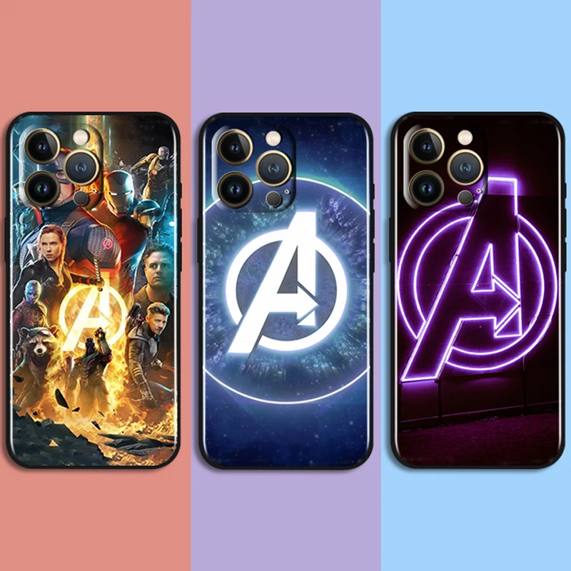 

Avengers Glowing Logo For Apple iPhone 13 12 11 Pro Max Mini XS Max X XR 6 7 8 Plus 5S SE2020 Soft Black Phone Case Cover Coque