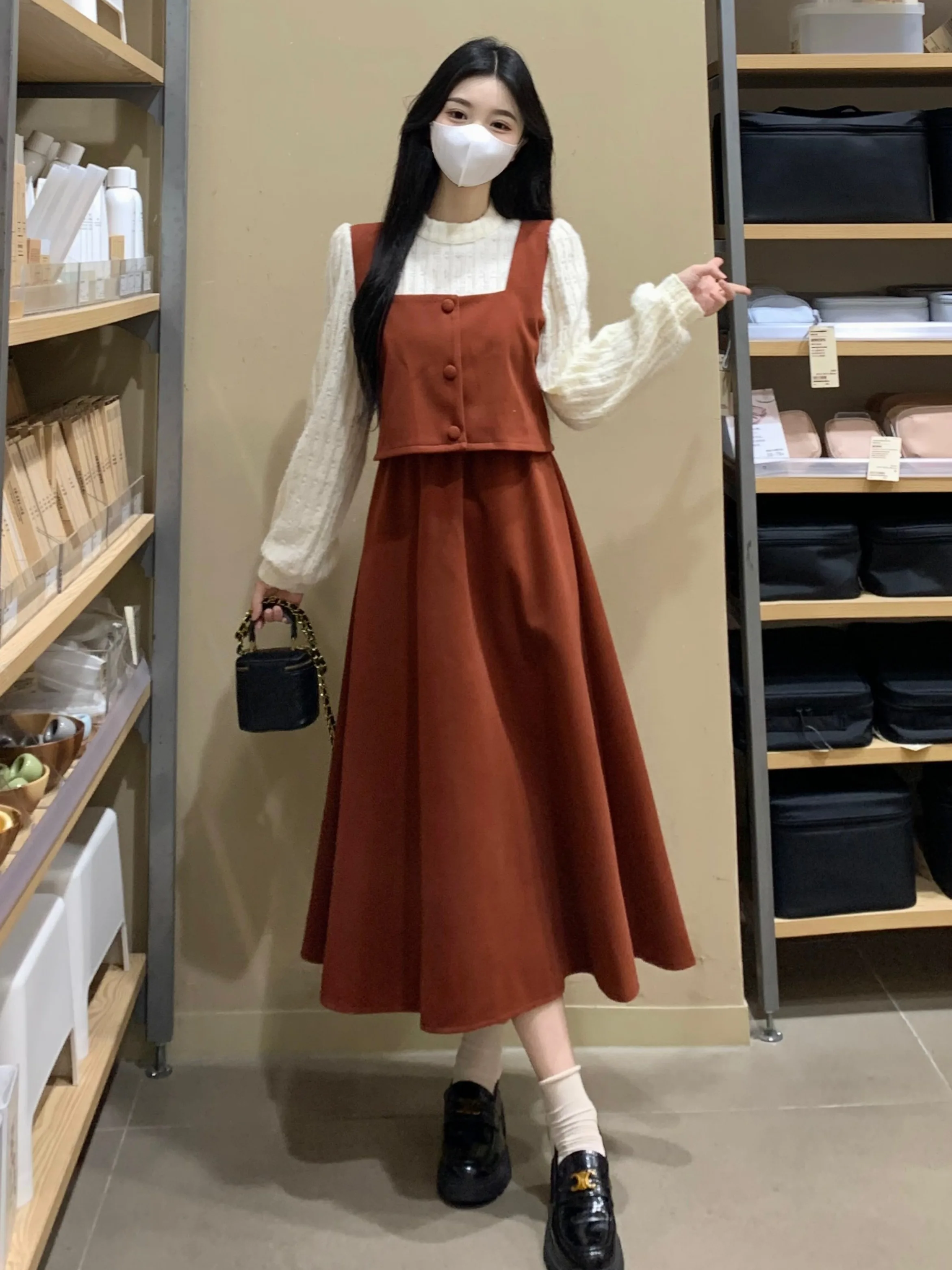 Plus size French sle Lace Stitching Long sleeve dress Women Autumn and Winter Chubby Girl Preppy Sweet Waist Hugging Slimmi...