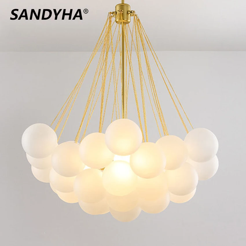 SANDYHA Frosted Glass Ball Chandelier Soffitto Moderno Lustre Salon Design Luxe Children's Bedroom Decor Chambre Hanging Lamp