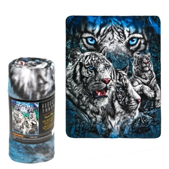 

Fleece Throw Blanket - 12 White Tigers - Lightweight Faux Fur Fleece Blanket Large 50\"x 60\" - For Beds, Sofa, Couch, Picnic, T