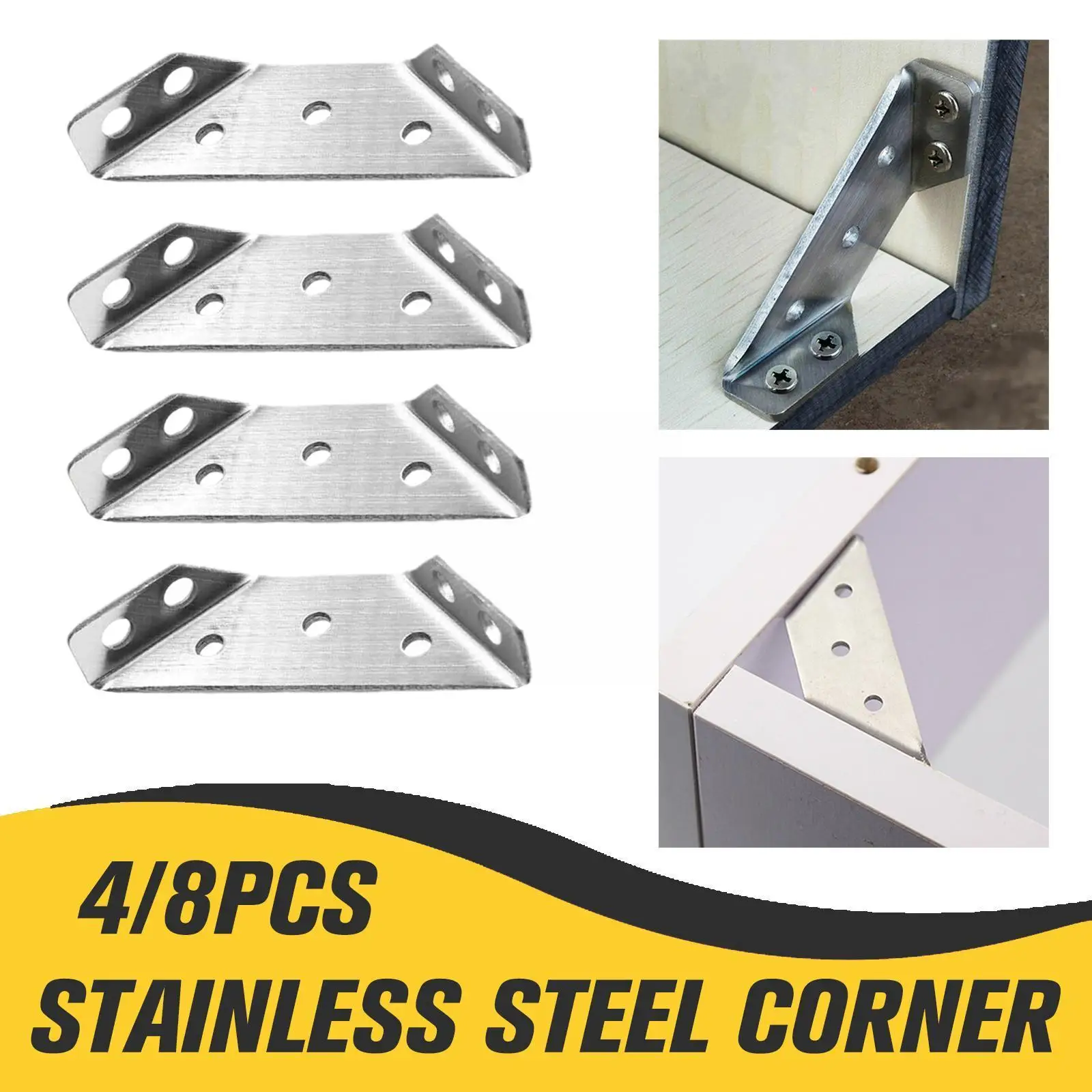 

4/8pcs Universal Furniture Corner Angle Connector Fix Connector Steel Frame Corner Bracket Furniture Triangle Bracket E5M2