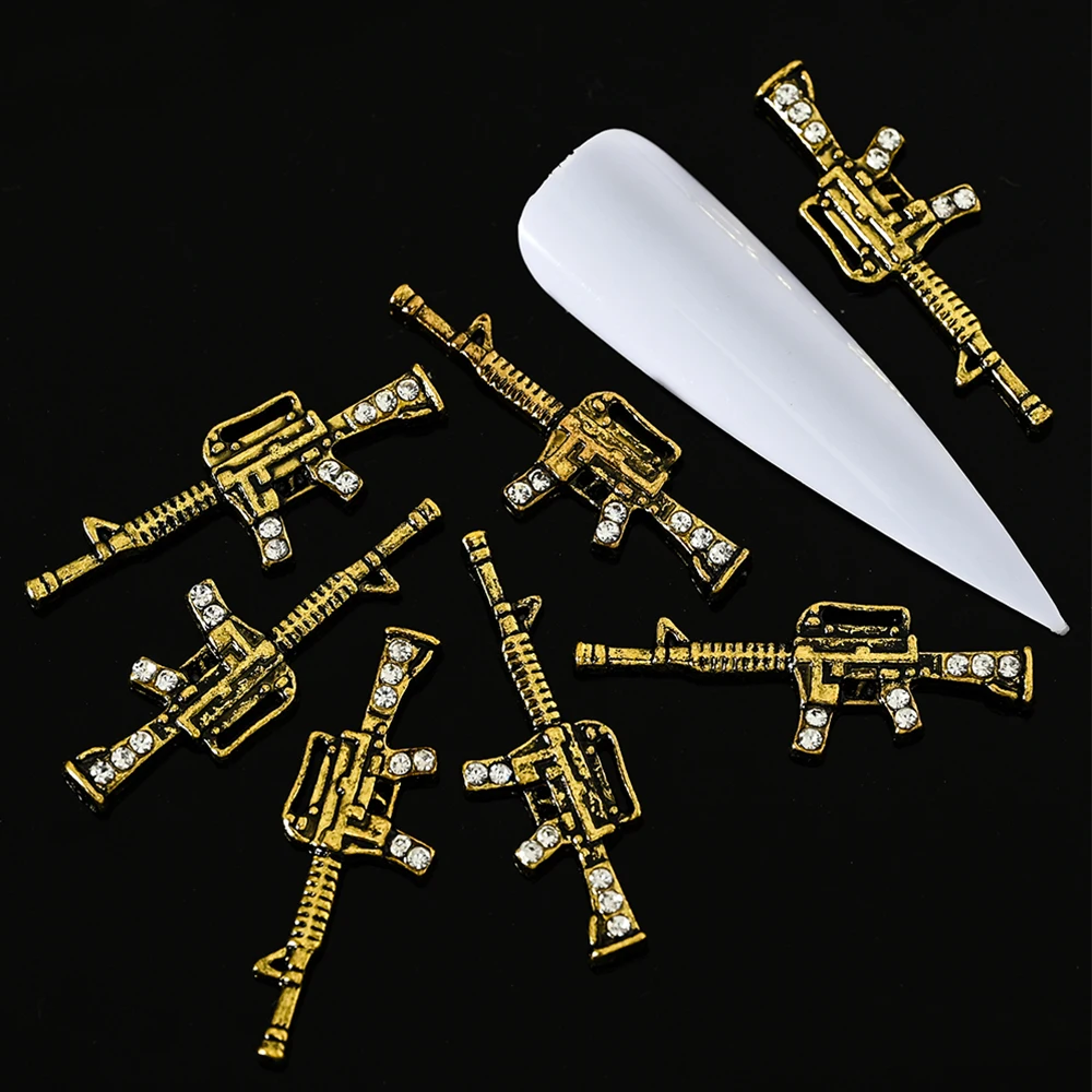 

10pcs 3D Alloy Nail Charms Luxury Gun Shape Glitter Nail Art Decorations Gold Silver Nail Pistol Gun 3D Charms For DIY Manicure