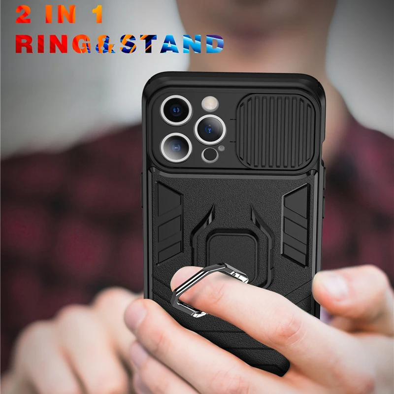 Slide Camera Ring Holder Magnetic Armor Phone Case For iPhone 12 Pro Max 13 Mini 11 XR X XS 6s 6 7 8 Plus Shockproof Back Cover images - 6
