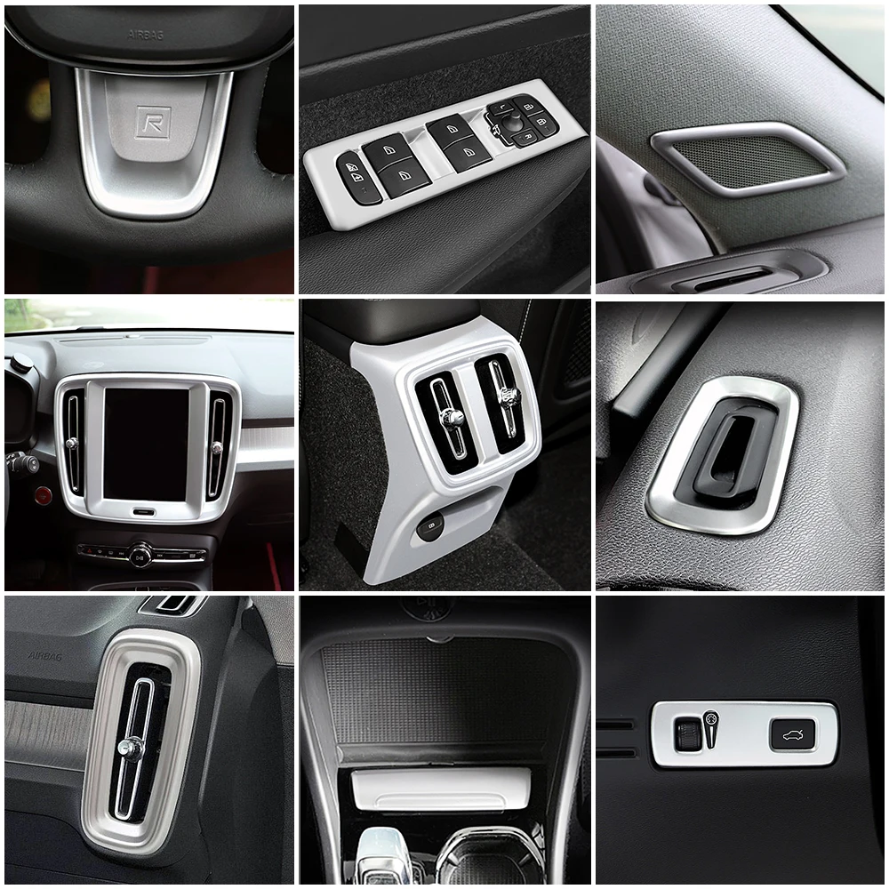 

For Volvo XC40 2019 2020 2021 Car Styling Interior Accessories Central Console Decoration Frame Cover Trim ABS Silver Sticker