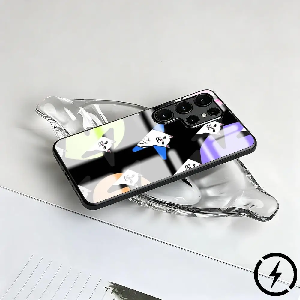 Фото Милый чехол для телефона с изображением кошки R-RIPNDIPes для Samsung S26 S25 S24 S23 S22 S21 S20 Plus Ultra Note20, стеклянный магнитный чехол №2