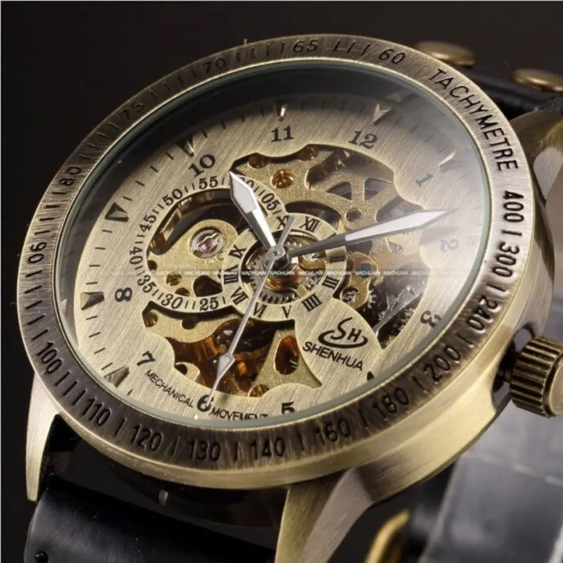 

Wristwatch SHENHUA Vintage Bronze Automatic Mechanical Watch Mens Brand Luxury Sports Quartz Male Waterproof Relogio Masculino