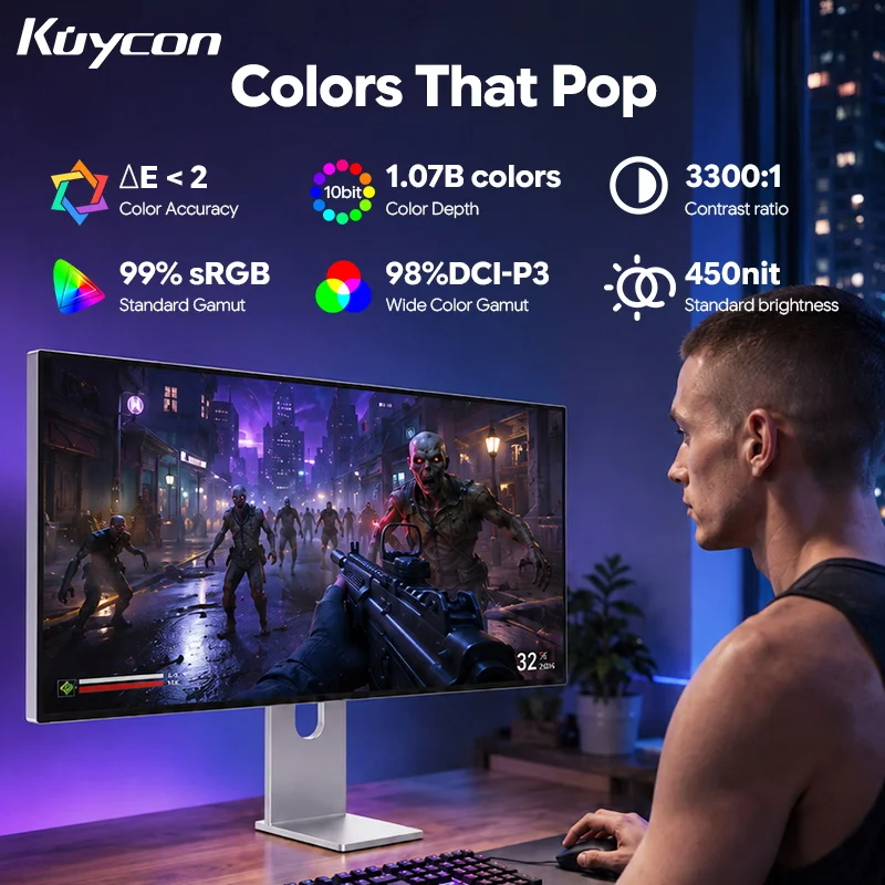 Фото Игровой монитор Kuycon W34KB 34 дюйма WUHD 180-360 Гц ультраширокий 21:9 HVA 5120x2160 HDR USB-C 100W 99% sRGB 98% DCI-P3 настольный дисплей №5