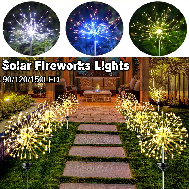 Outdoor Solar LED Firework Lights 90/120/150 LED Waterproof Garden Pathway Patio Yard Fairy Light Lamp For Christmas Decoration