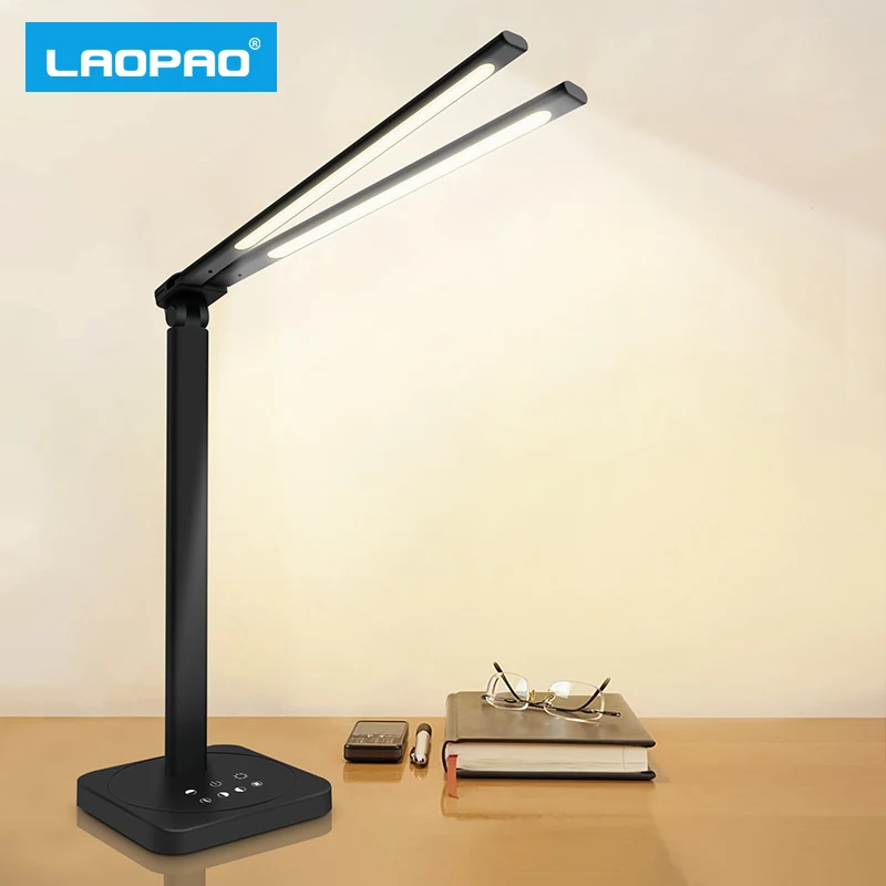 

LAOPAO Led desk lamp Dubbele Hoofd Bureaulamp Dubbele Swing-Arm Verstelbare Helderheid Kleurtemperatuur Voor Reading table lamp