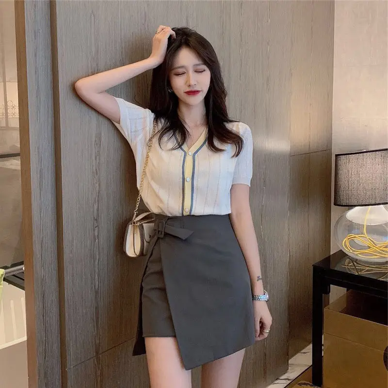 

Half skirt set 2023 new female summer career suit skirt small light ripe ageing two-piece dress yang