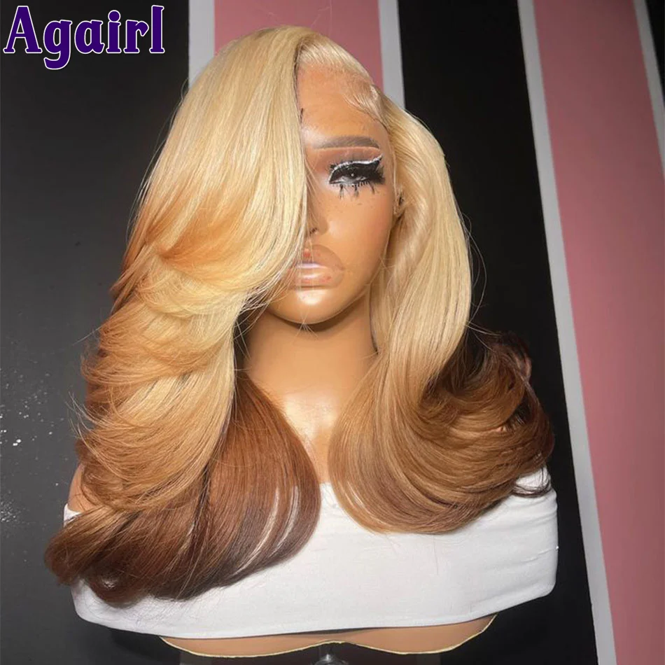 

180% Ombre Blonde Brown Body Wave Wig 613 Colored Lace Front Wig Brazilian Virgin Hair 13X4 13X6 HD Transparent Lace Frontal Wig