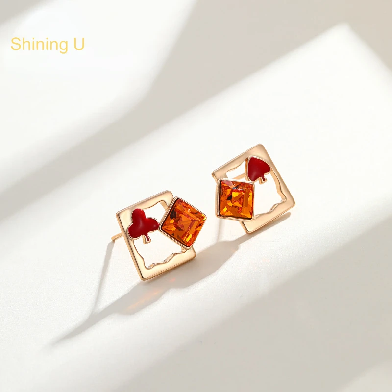 

Shining U Square Gemstone Stud Earrings Simple for Women Gift Fashion Jewelry