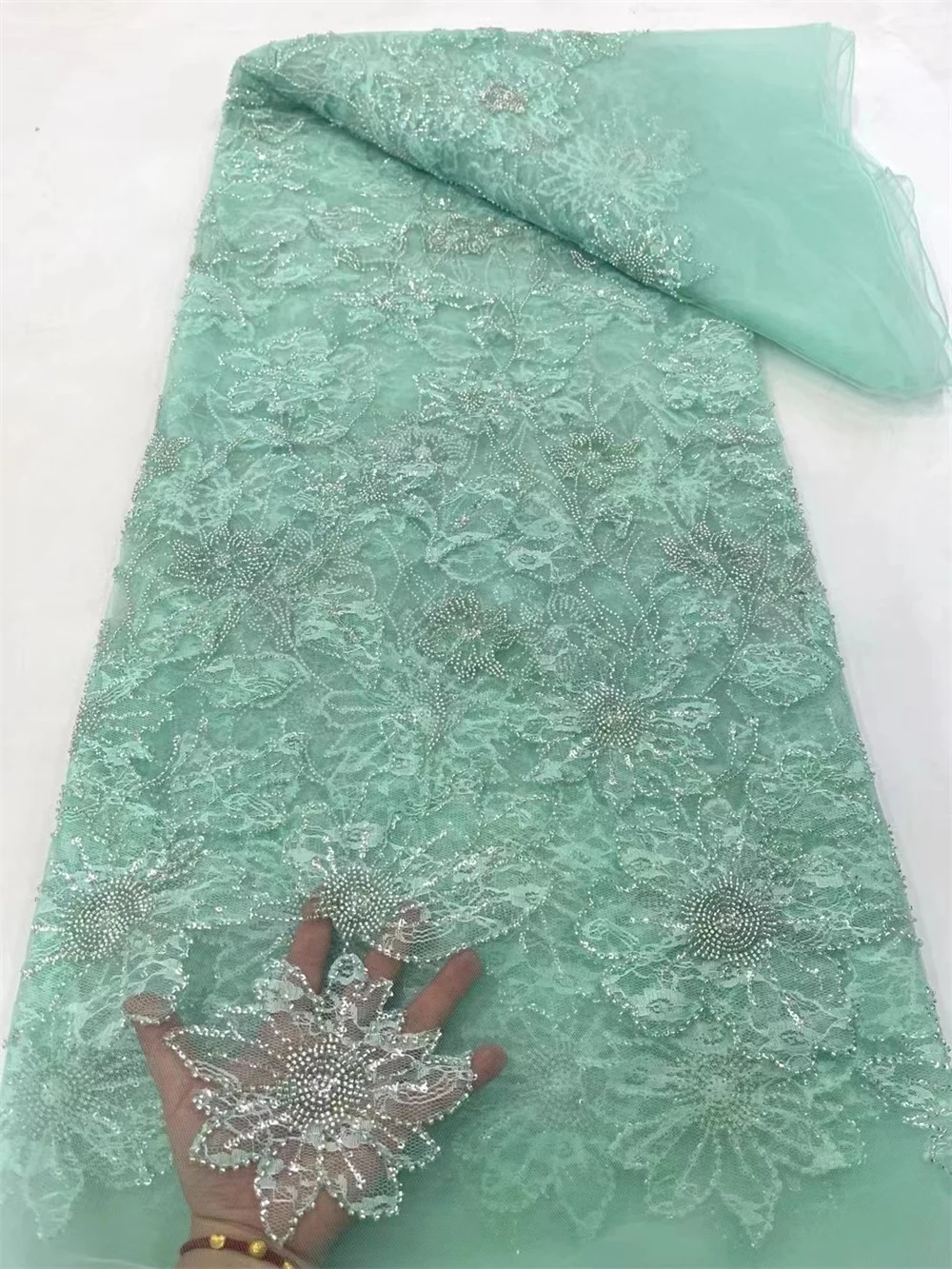 5 ярдов африканской кружевной ткани с бусинами нигерийские и французские