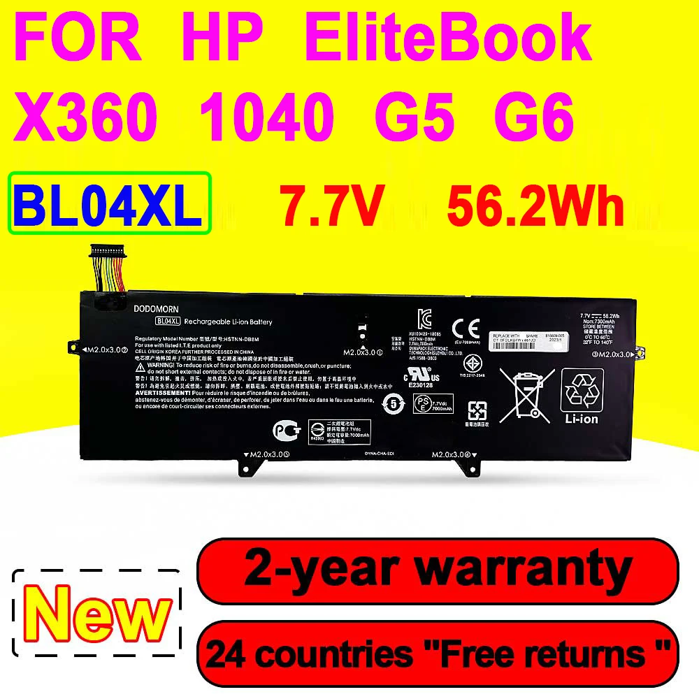 

Новый аккумулятор BL04XL для ноутбука HP EliteBook X360 1040 G5 G6 Series HSTNN-DB8M BL04056XL L07041-855 L07353-541 высокое качество 7,7 V