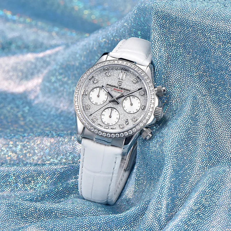 Fashion Multifunctional Panda Diamond Face Clock Stainless Steel Watch Sapphire Glass Quartz Ladies Watch Chronograph Relojes enlarge