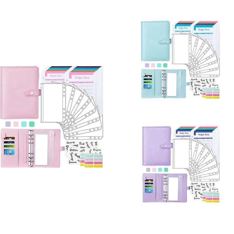 Budget Binder,Cash Envelopes For Budgeting, A6 PU Binder With Zipper Envelopes, Snap Button, Expense Trackers,For Cash