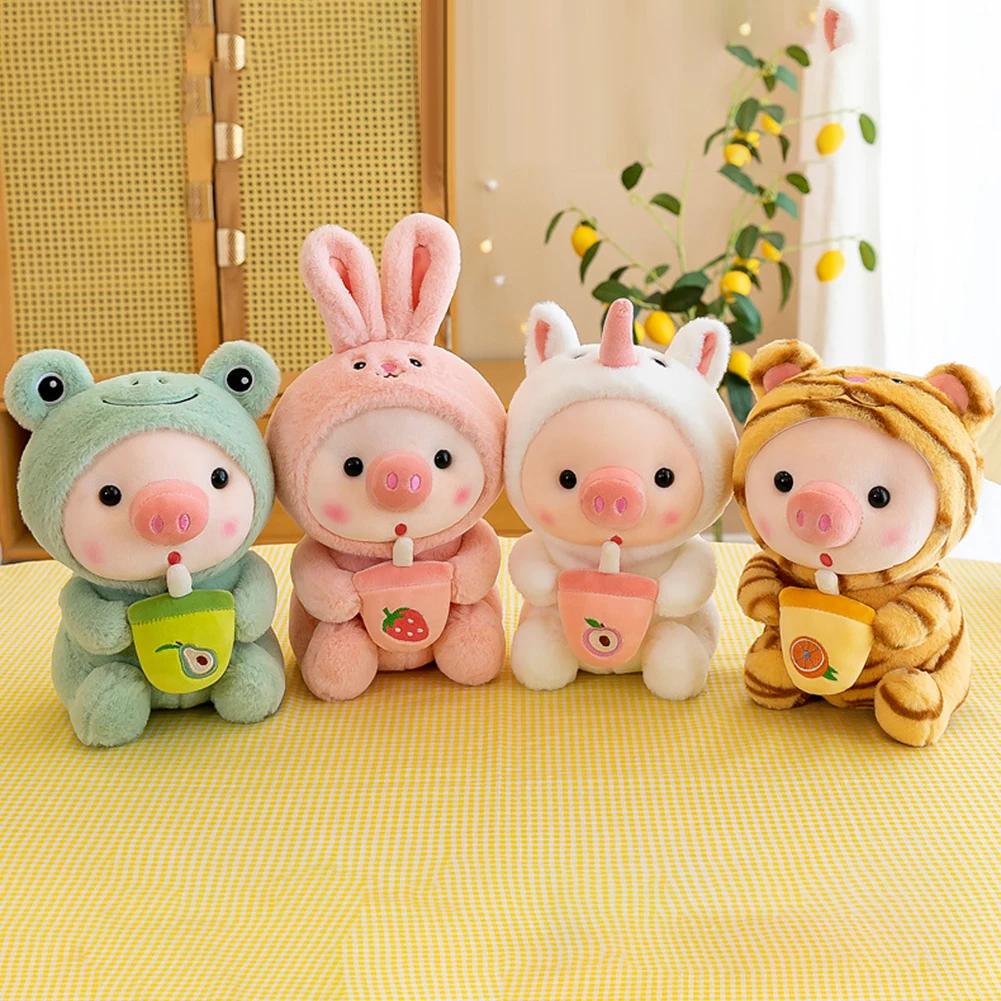 

2022 New 25cm Cosplay Unciorn Frog Tiger Bunny Boab Tea Plushie Pink Pig Plush Toy Girl Cuddly Baby Appease Doll Birthday Gift
