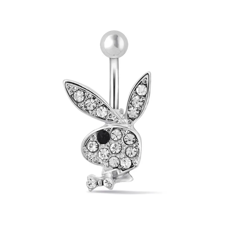 1pc Belly Button Rings Bunny Navel rings  Rabbit Belly Rings for Women Gem stone Pink Blue Bunny Fake Belly Piercing Rin