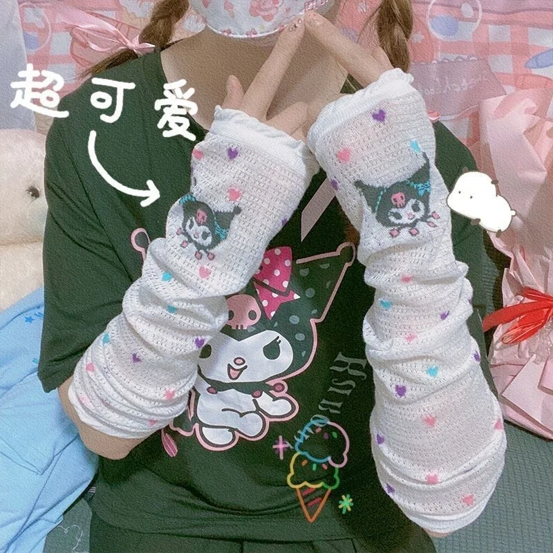 

Kawaii Sanrioed Anime Cartoon series mymelody Cinnamoroll Kuromi cute fashion Loose Breathable Sun Protection Ice Sleeves