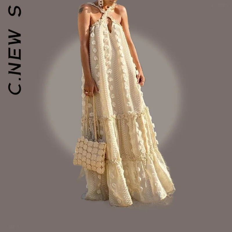 C. Новое платье женское Новое оборка Пляжное длинное платье Платье с вырезом Слим Стритвир Дешевая мягкая женская одежда Вестидос.