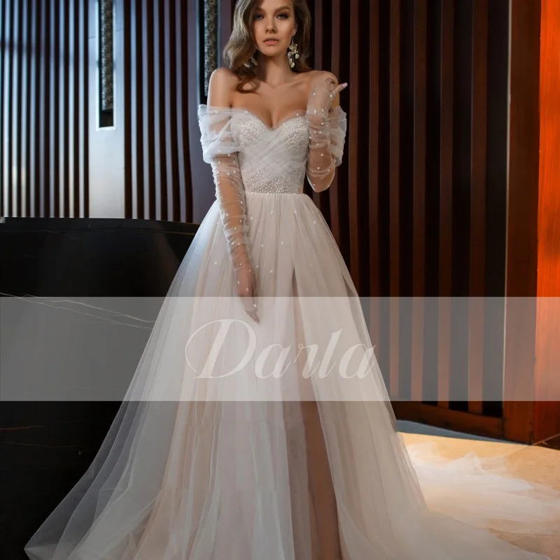 

Женское свадебное платье It's yiiya, белое кружевное ТРАПЕЦИЕВИДНОЕ ПЛАТЬЕ С V-образным вырезом, длинными рукавами и жемчужинами на лето 2023