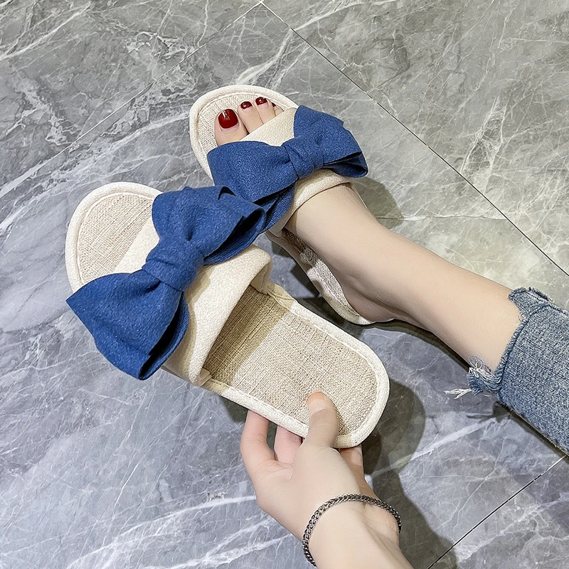 

Women Sandals Flat Bottom Sandals Women Bow 2022 Summer Sandals Slipper Indoor Outdoor Flip-flops Beach Shoes Female Slippers