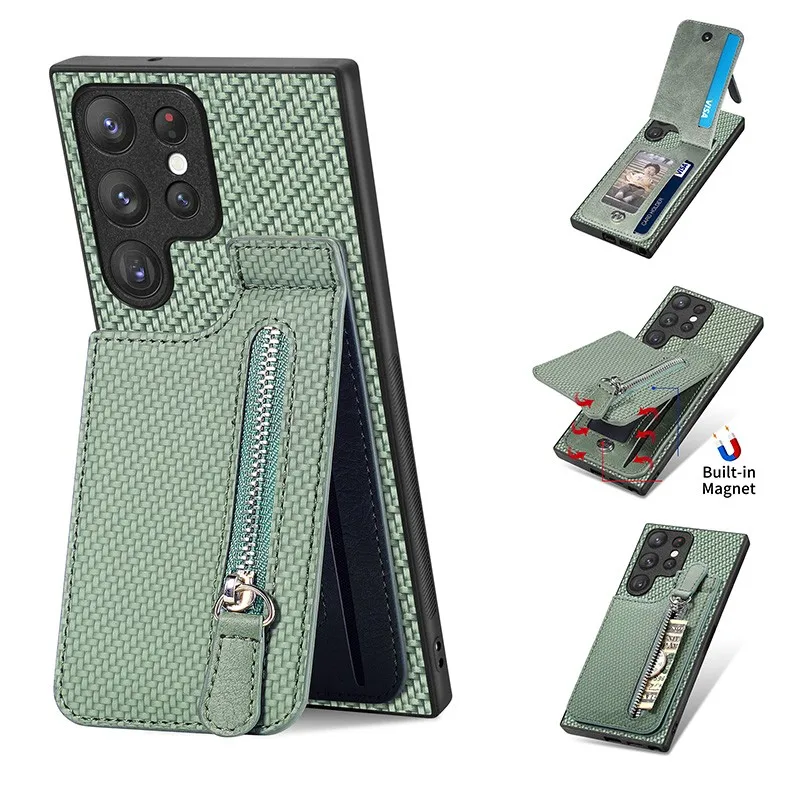 For Samsung Galaxy s23 Ultra Phone Case S22 Plus S21 S20 FE Note 20 U S10 S9 S8 Zipper Wallet Leather Card Pocket With Kickstand