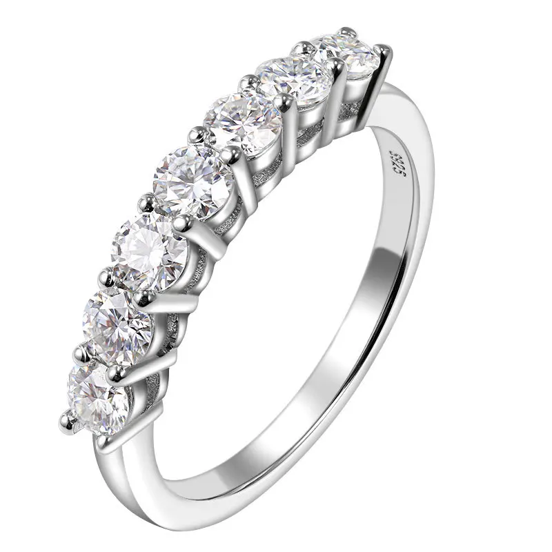 

Moissanite Ring Female Thai Silver Gold-plated Row Diamond Ring Simple 3mm Moissanite Seven Diamond Row Ring