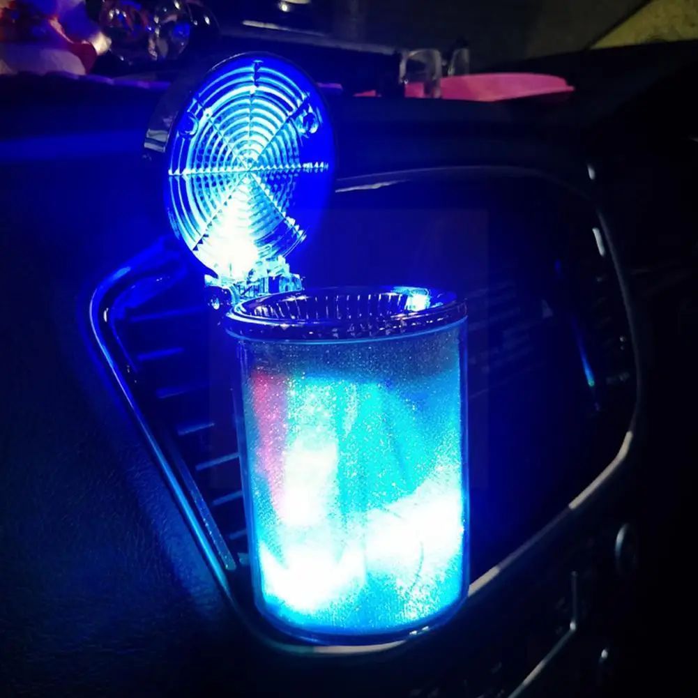 

Car Ashtray Led Light Airtight Lid Multifunctional Decor Can Ashtray Cup Vent Auto Holder Interior Vehicle Accessories Tras T1b7
