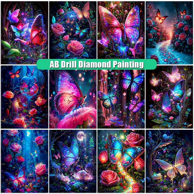 

MoriYuan 5D New Butterfly Art Diamond Painting Cartoon Diamond Embroidery AB Full Square/Round DIY Mosaic Cross Stitch Kit Decor