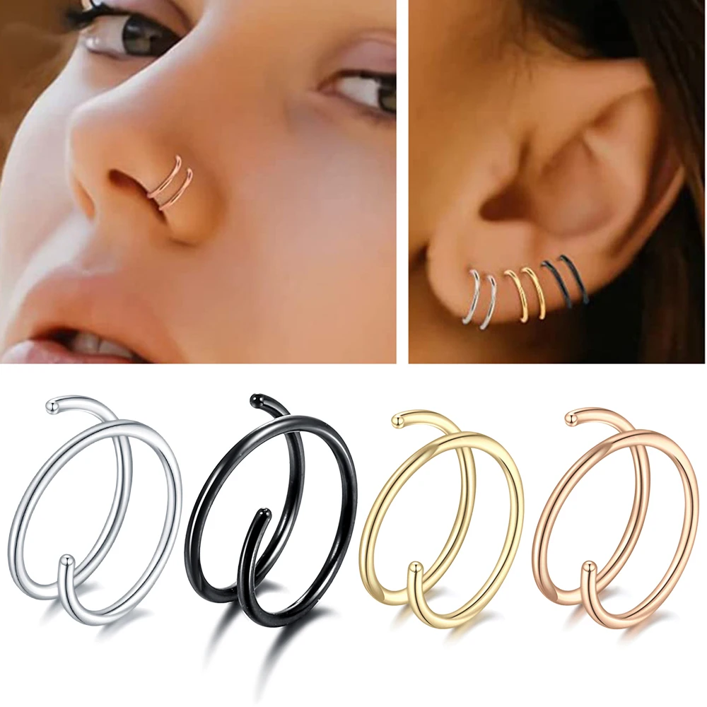 

1Pc Stainless Steel Double Layers Nose Hoop Ring Piercing 20G Ear Cartilage Tragus Helix Pircing Body Jewelry for Women Men