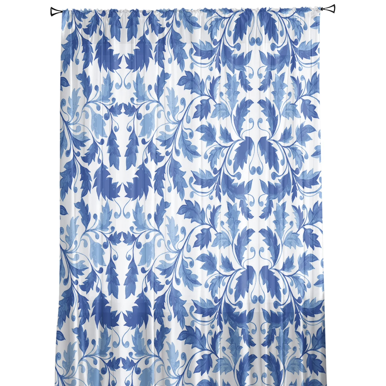 Акварельные темно-синие тюлевые шторы с листьями для гостиной вуаль прозрачные