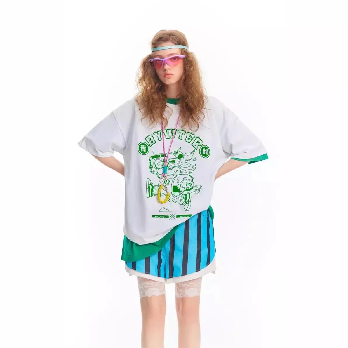 Свободная футболка с коротким рукавом в китайском стиле принтом дракона для