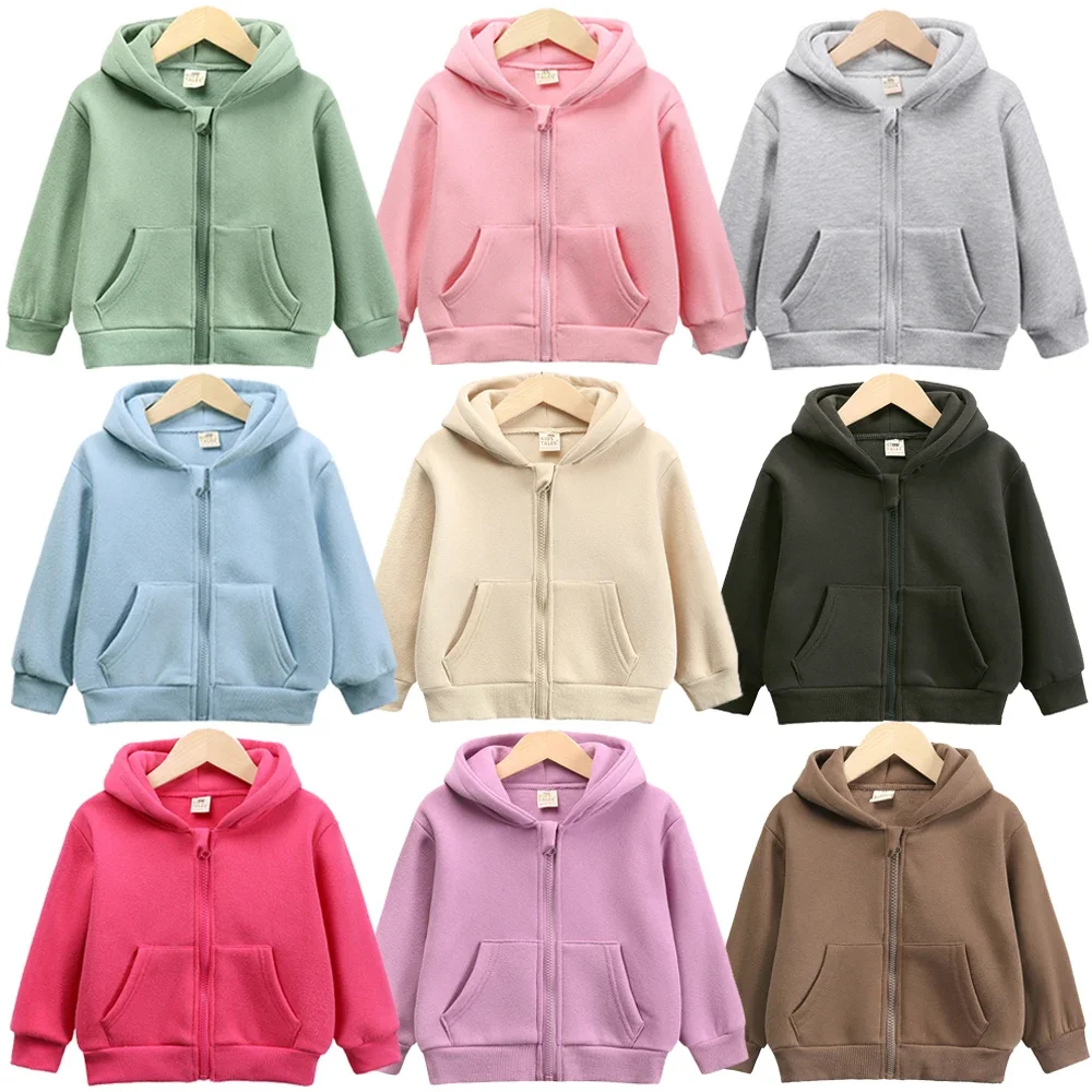 

2023 Children Fleece Hooded Coat Solid Cotton Boys Girls Warm Winter Clothes For Toddler Kids Thick Outwear Korean Sweatshirt