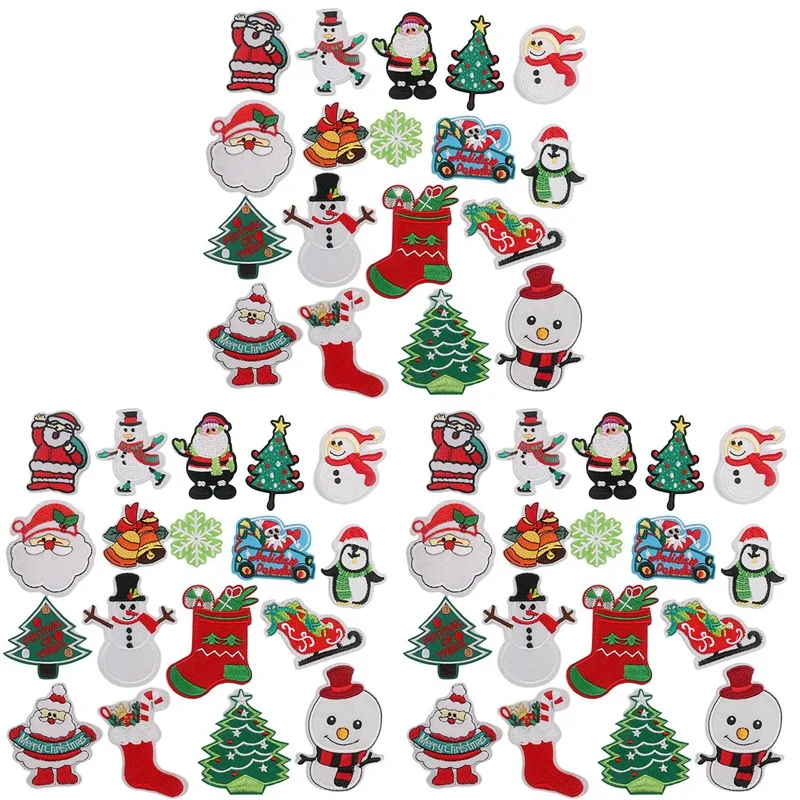 

Лидер продаж, рождественские нашивки для пришивания утюгом, вышитые 54 шт., Симпатичные аппликации для рождественской елки, Санта-Клауса, поделки своими руками