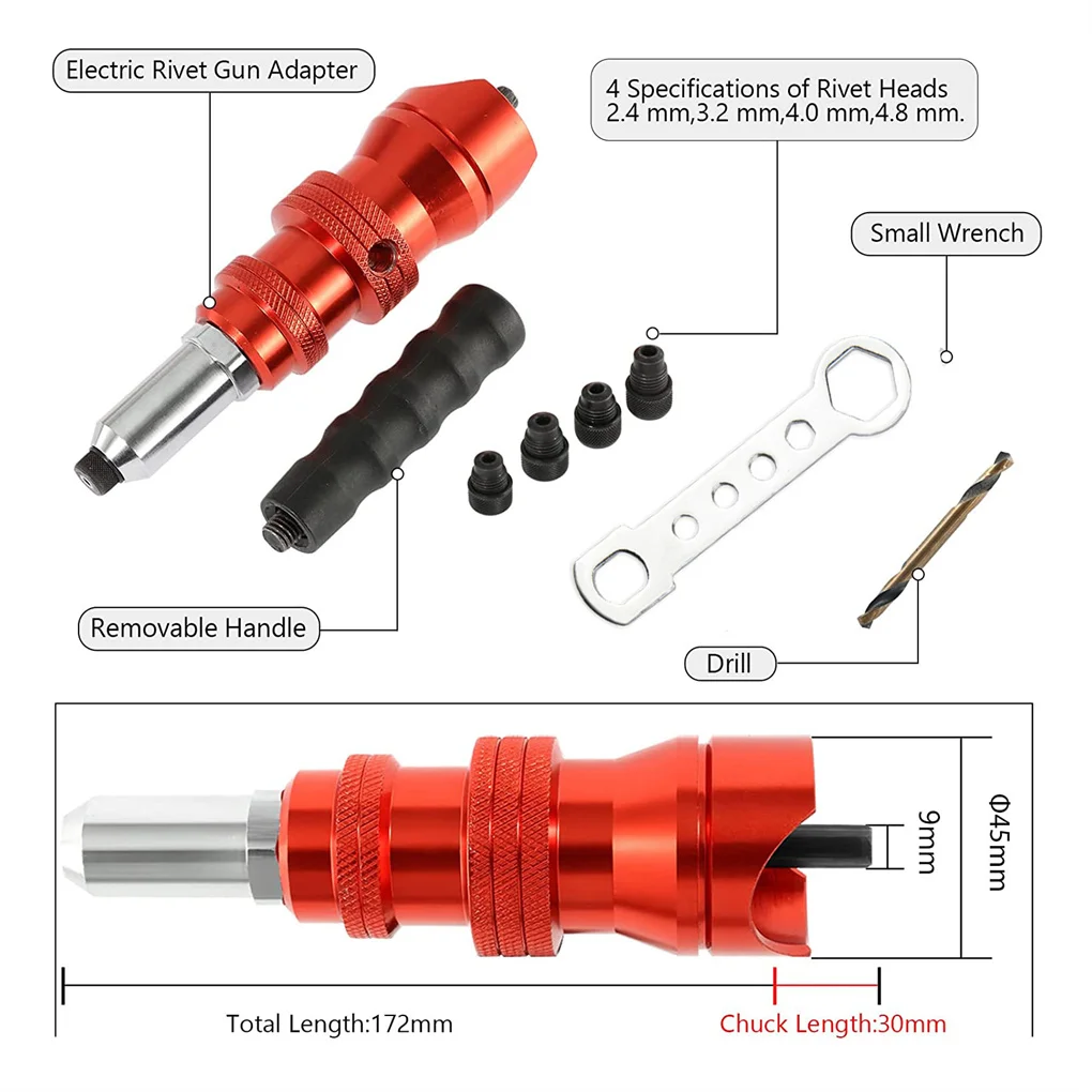 

Rivet Adapter Home Hand Tools Household Electric Cordless Riveting Tool Adapting Accessory Drill Head Part Kit